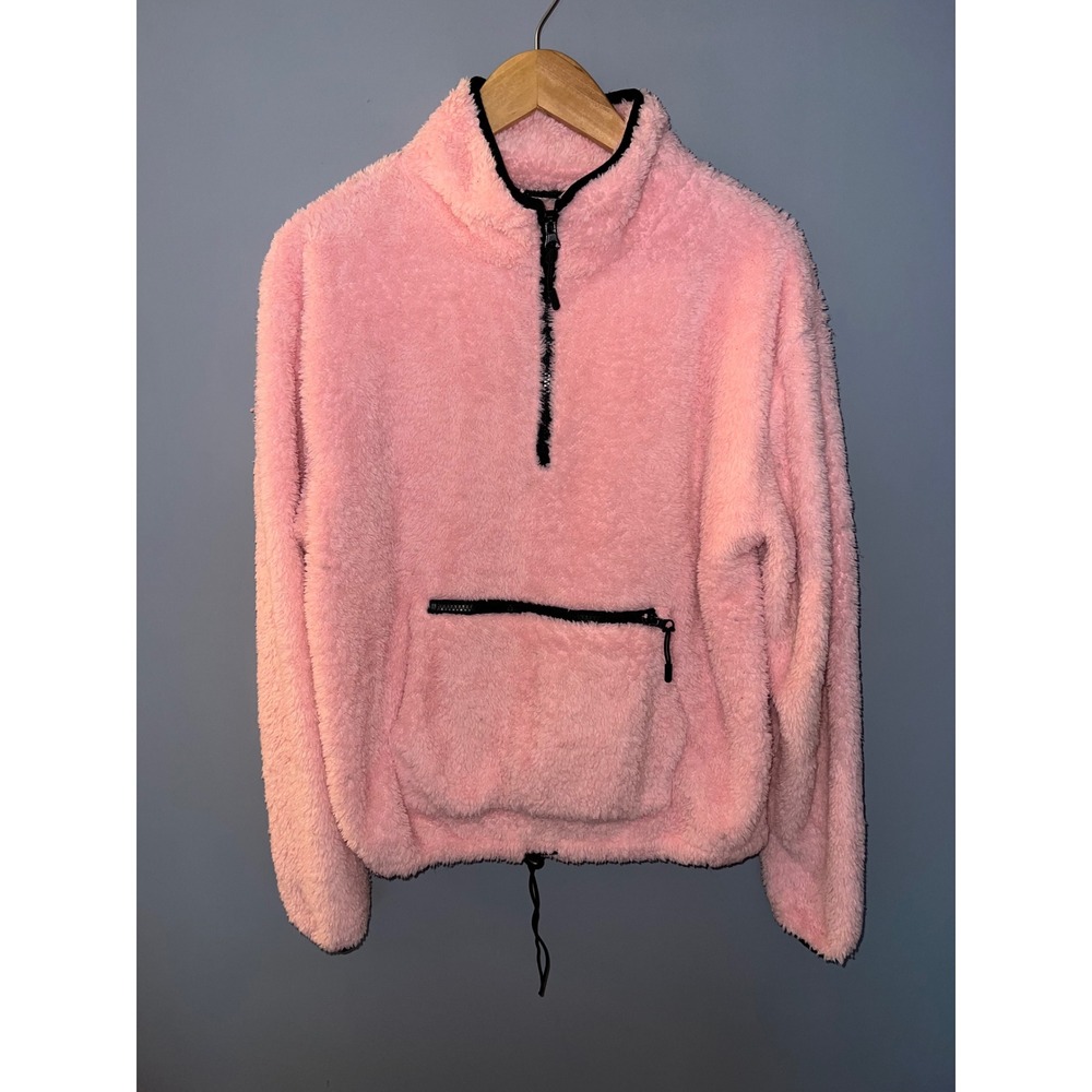 No‎ Boundaries Pink Sherpa Fleece Quarter Zip Pullover Kangaroo Pocket Large